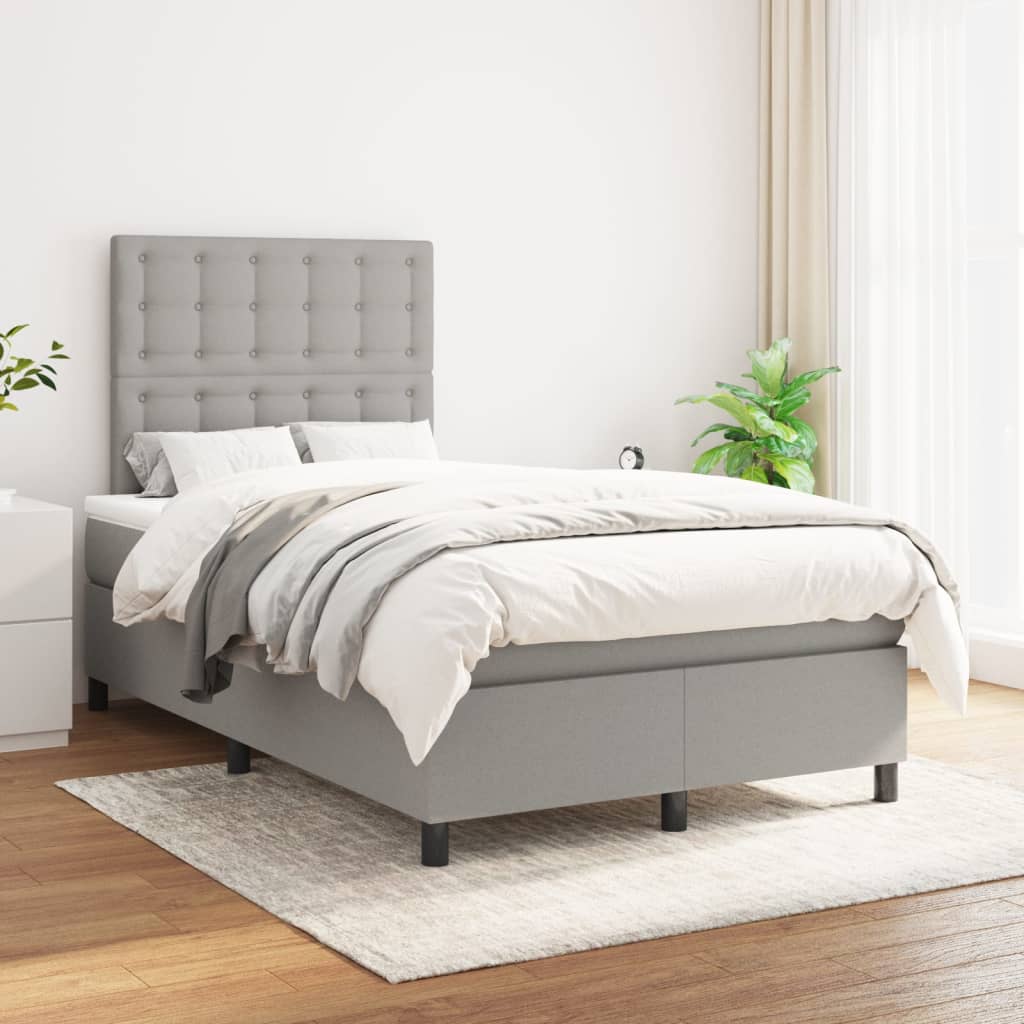vidaXL Boxspring met matras stof lichtgrijs 200x200 cm