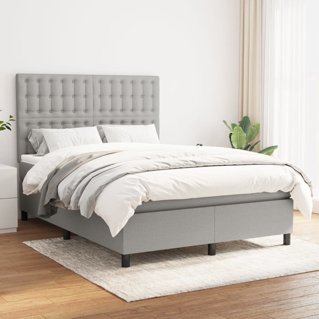 vidaXL Boxspring met matras stof lichtgrijs 200x200 cm