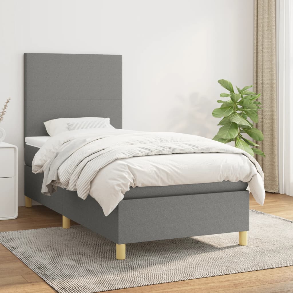 vidaXL Boxspring met matras stof donkerbruin 100x200 cm