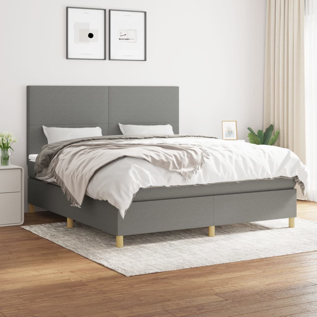 vidaXL Boxspring met matras stof donkerbruin 100x200 cm