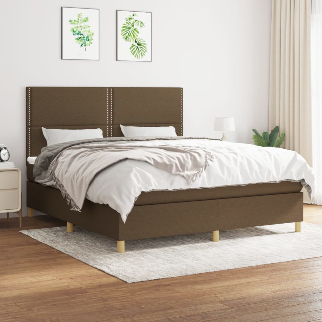 vidaXL Boxspring met matras stof donkerbruin 100x200 cm