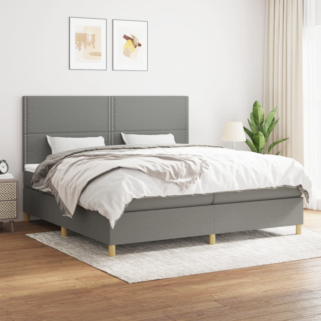 vidaXL Boxspring met matras stof donkerbruin 100x200 cm