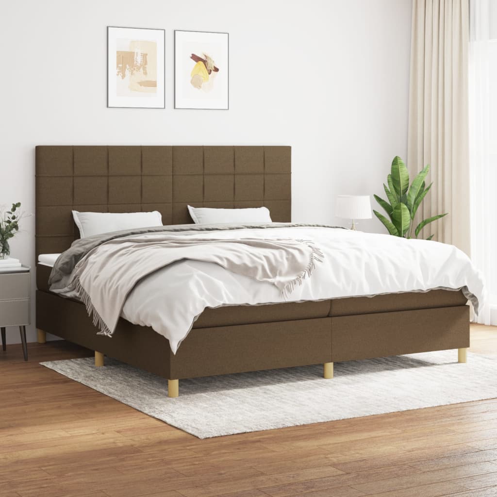 vidaXL Boxspring met matras stof donkerbruin 100x200 cm