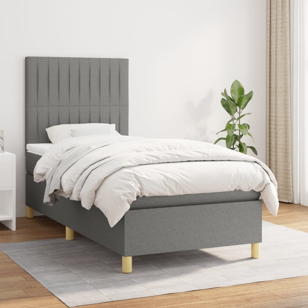 vidaXL Boxspring met matras stof donkerbruin 100x200 cm