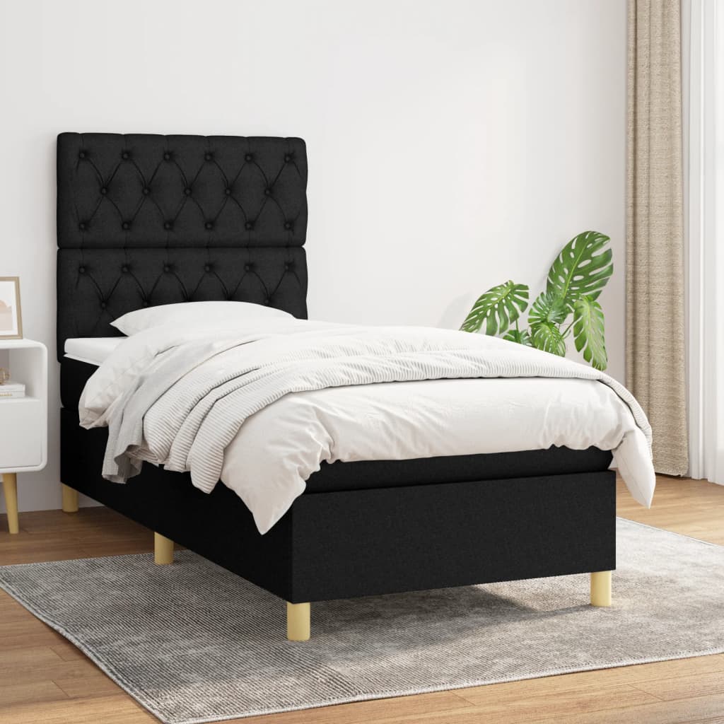 vidaXL Boxspring met matras stof donkerbruin 100x200 cm