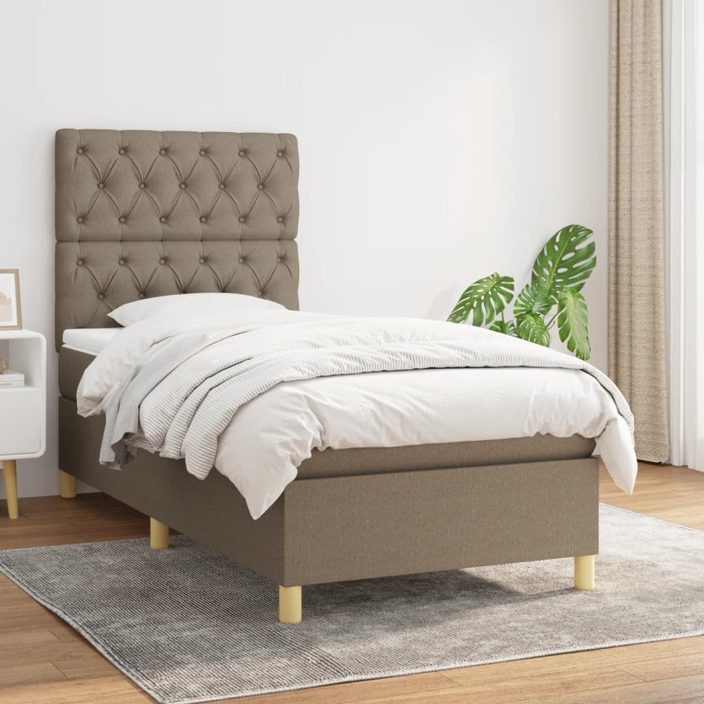 vidaXL Boxspring met matras stof donkerbruin 100x200 cm