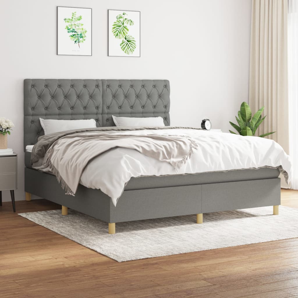 vidaXL Boxspring met matras stof donkerbruin 100x200 cm