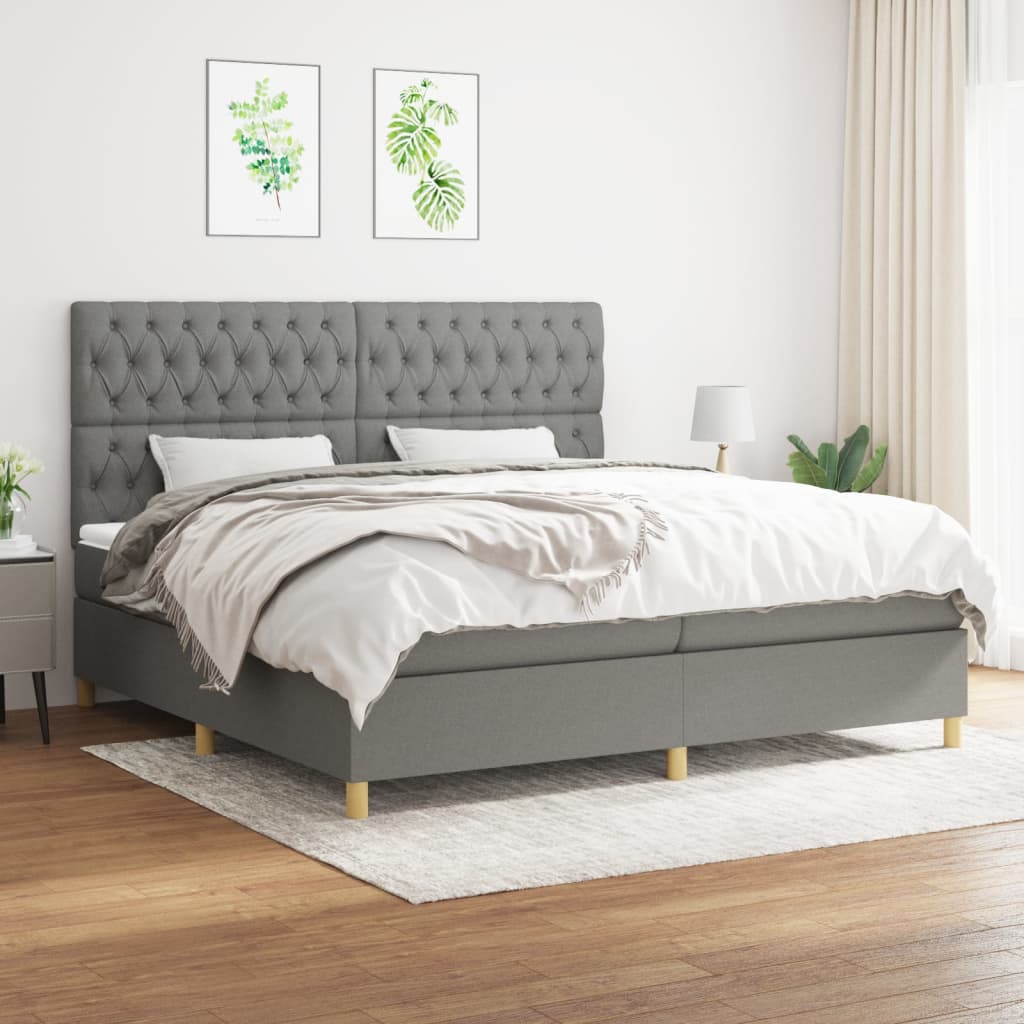vidaXL Boxspring met matras stof donkerbruin 100x200 cm