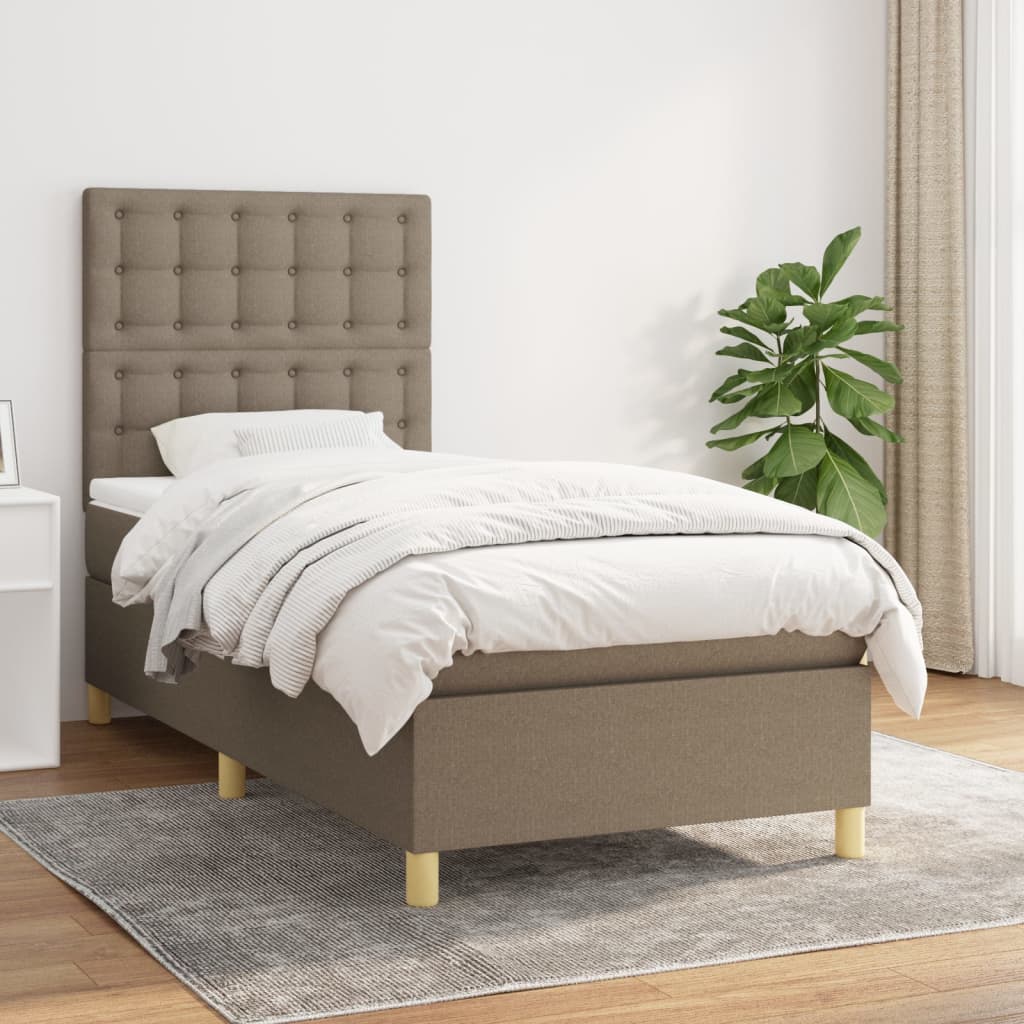 vidaXL Boxspring met matras stof donkerbruin 100x200 cm