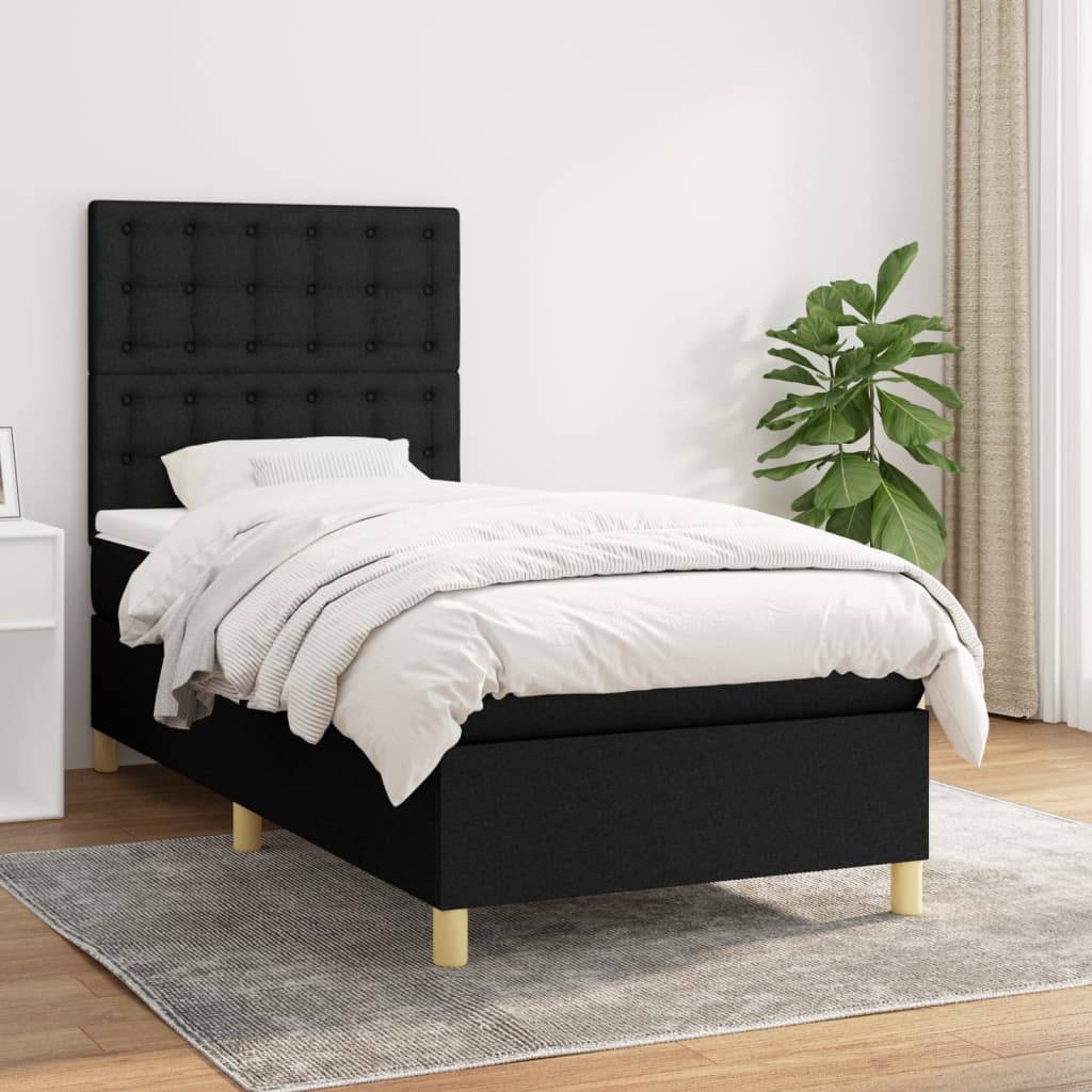 vidaXL Boxspring met matras stof donkerbruin 100x200 cm