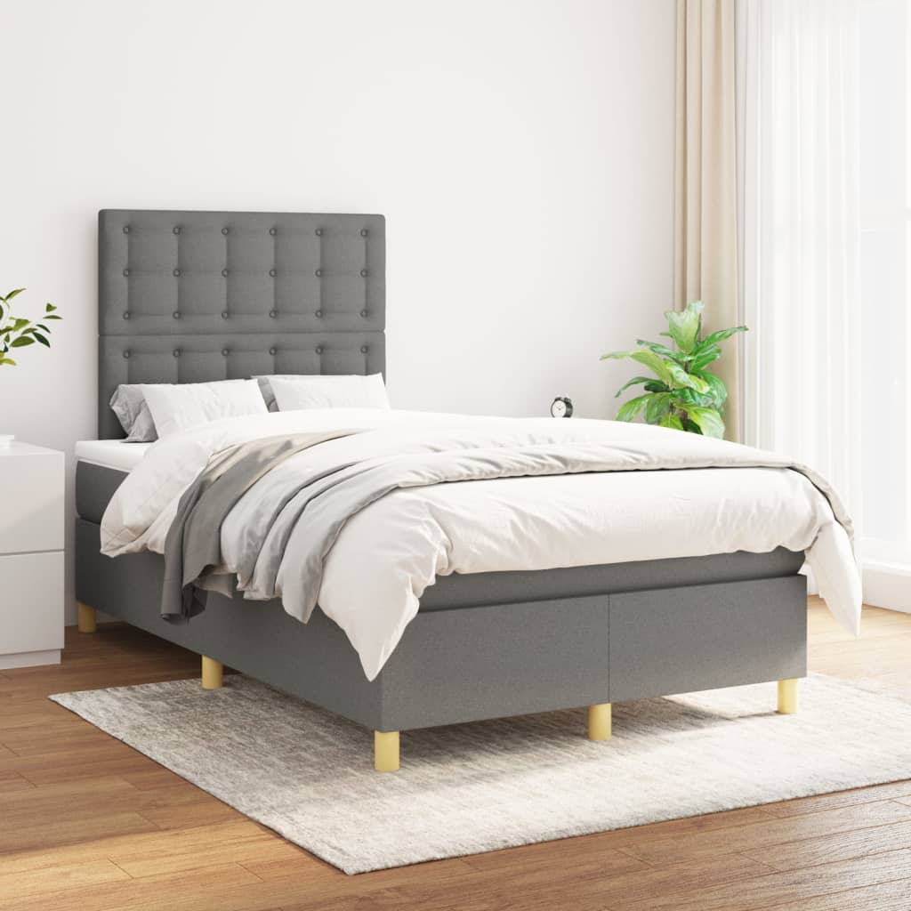 vidaXL Boxspring met matras stof donkerbruin 100x200 cm