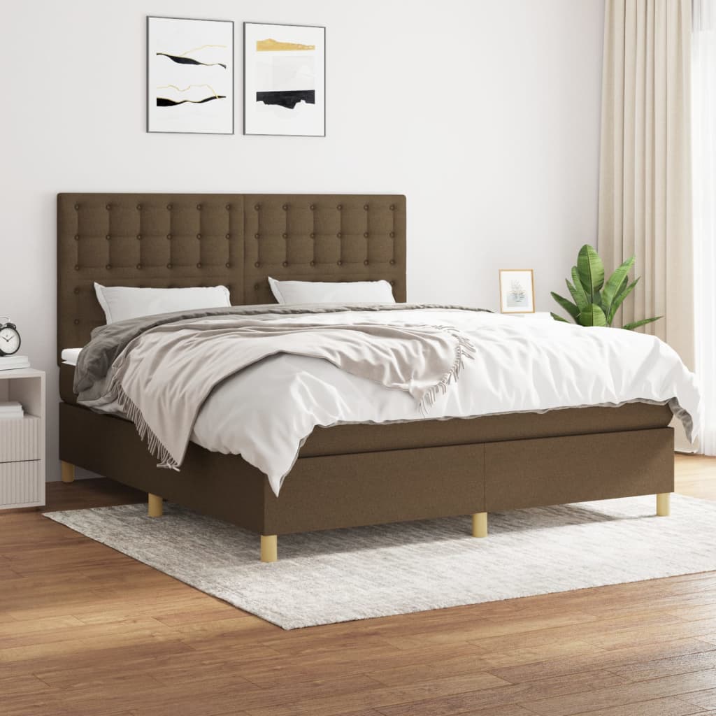 vidaXL Boxspring met matras stof donkerbruin 100x200 cm