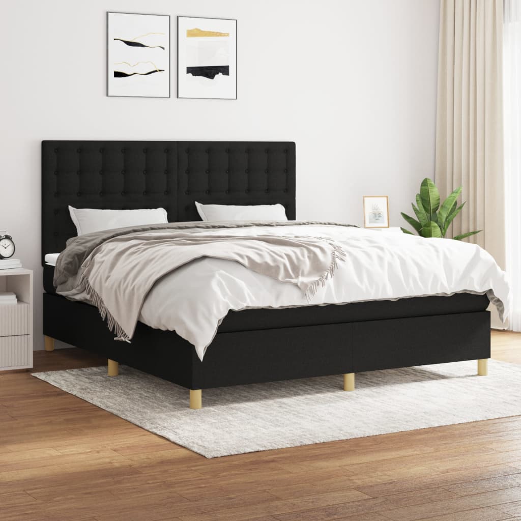 vidaXL Boxspring met matras stof donkerbruin 100x200 cm