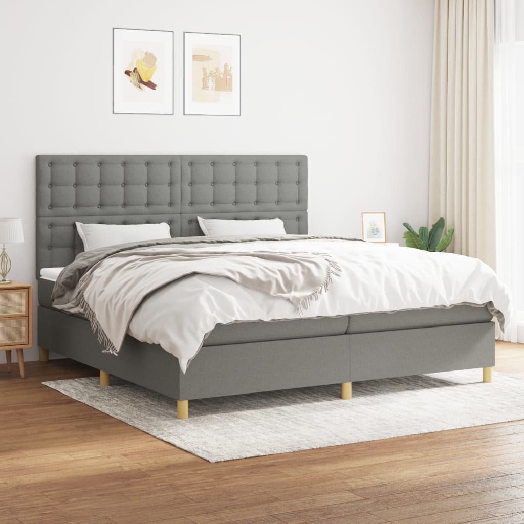 vidaXL Boxspring met matras stof donkerbruin 100x200 cm