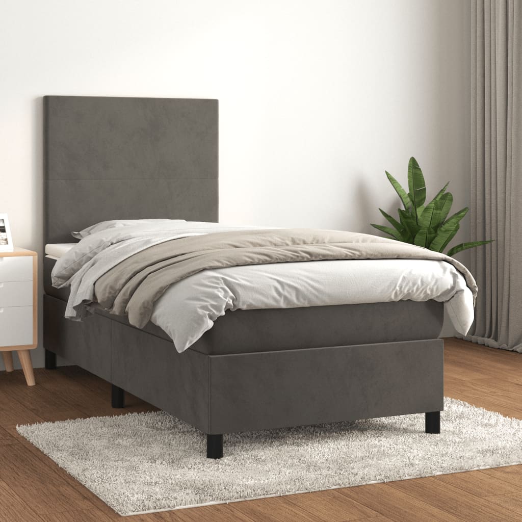 vidaXL Boxspring met matras fluweel lichtgrijs 120x200 cm