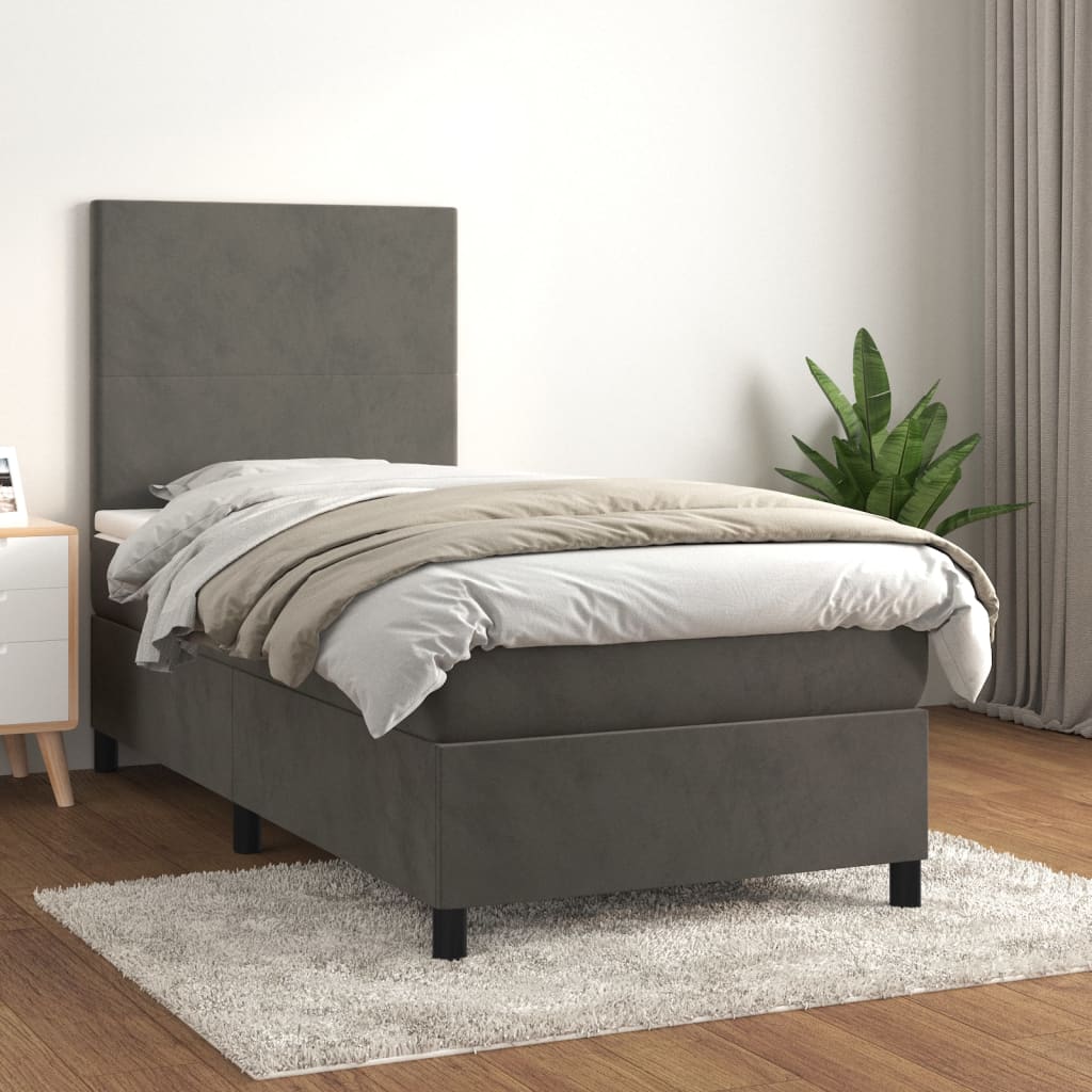 vidaXL Boxspring met matras fluweel lichtgrijs 120x200 cm