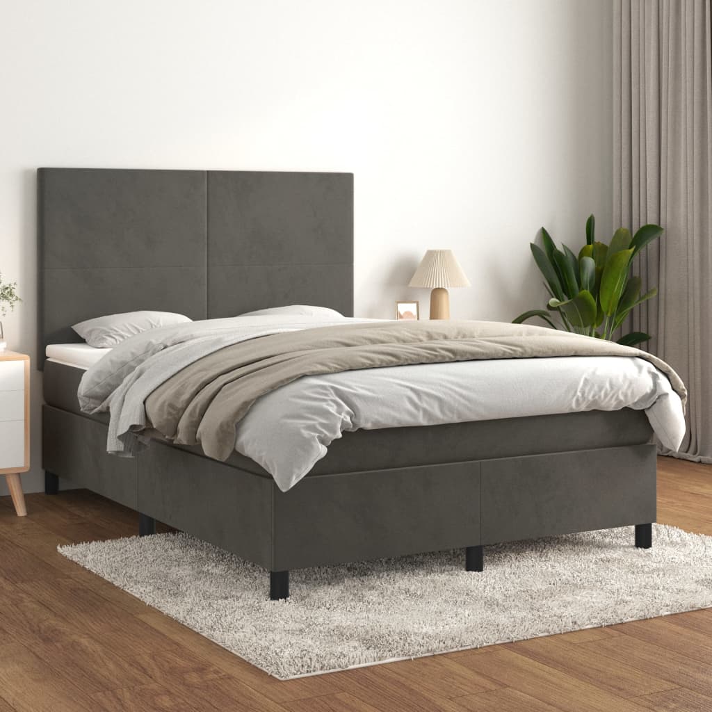 vidaXL Boxspring met matras fluweel lichtgrijs 120x200 cm