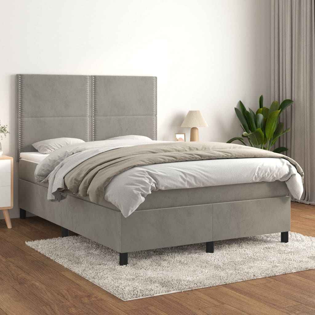 vidaXL Boxspring met matras fluweel lichtgrijs 120x200 cm