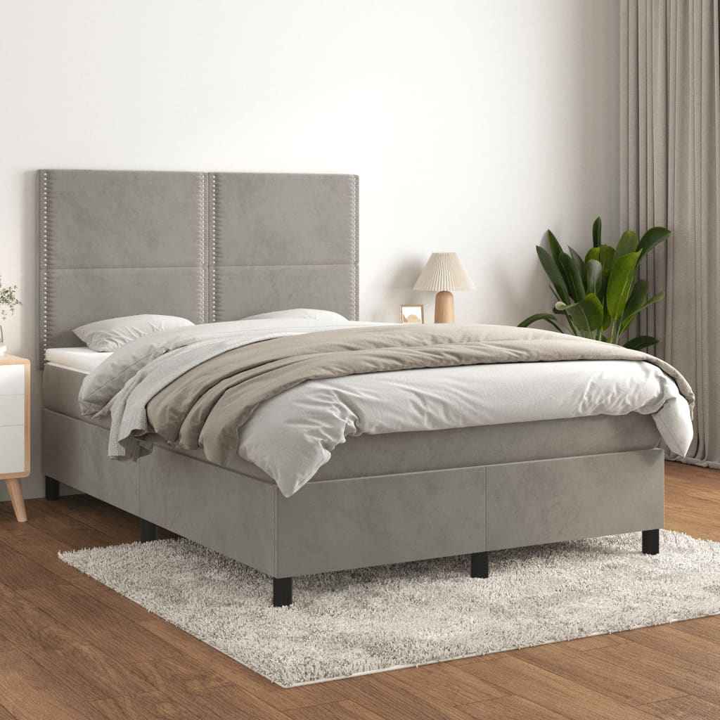 vidaXL Boxspring met matras fluweel lichtgrijs 120x200 cm