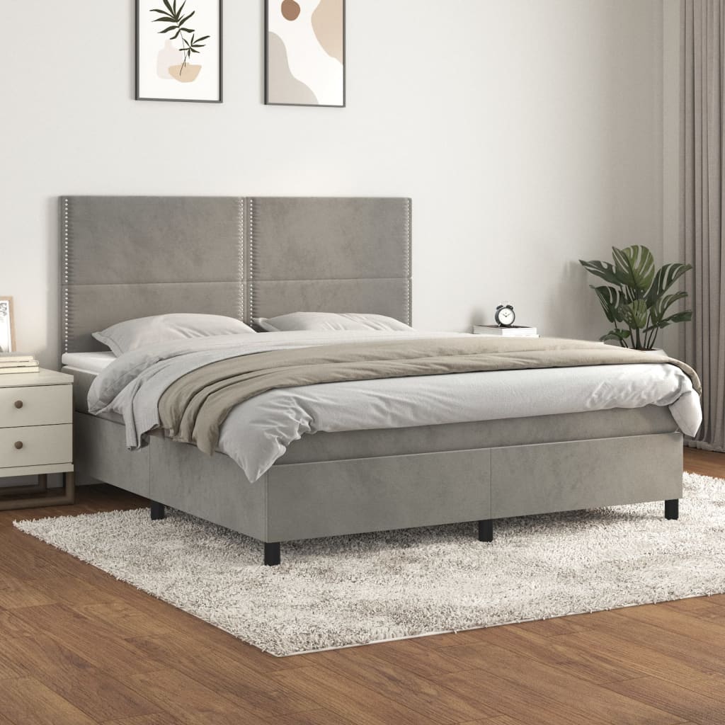 vidaXL Boxspring met matras fluweel lichtgrijs 120x200 cm