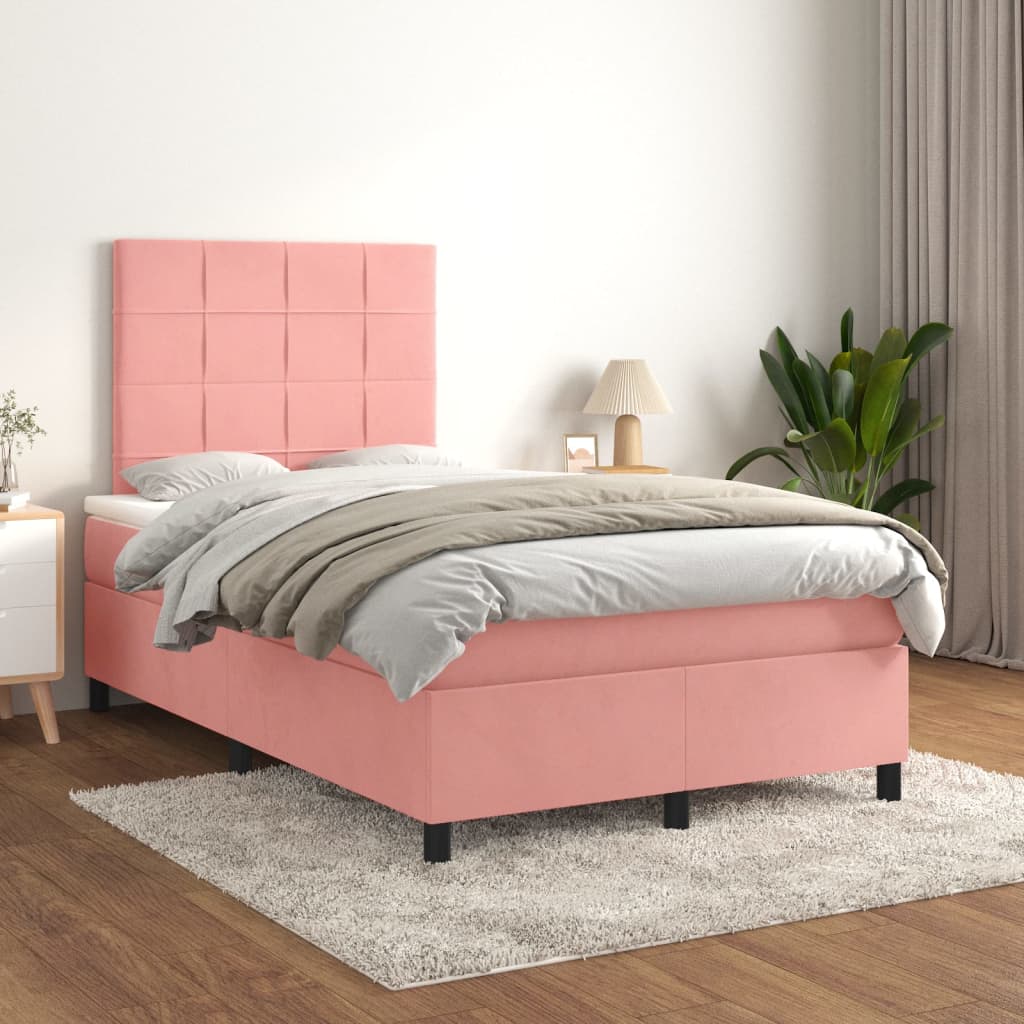 vidaXL Boxspring met matras fluweel lichtgrijs 120x200 cm