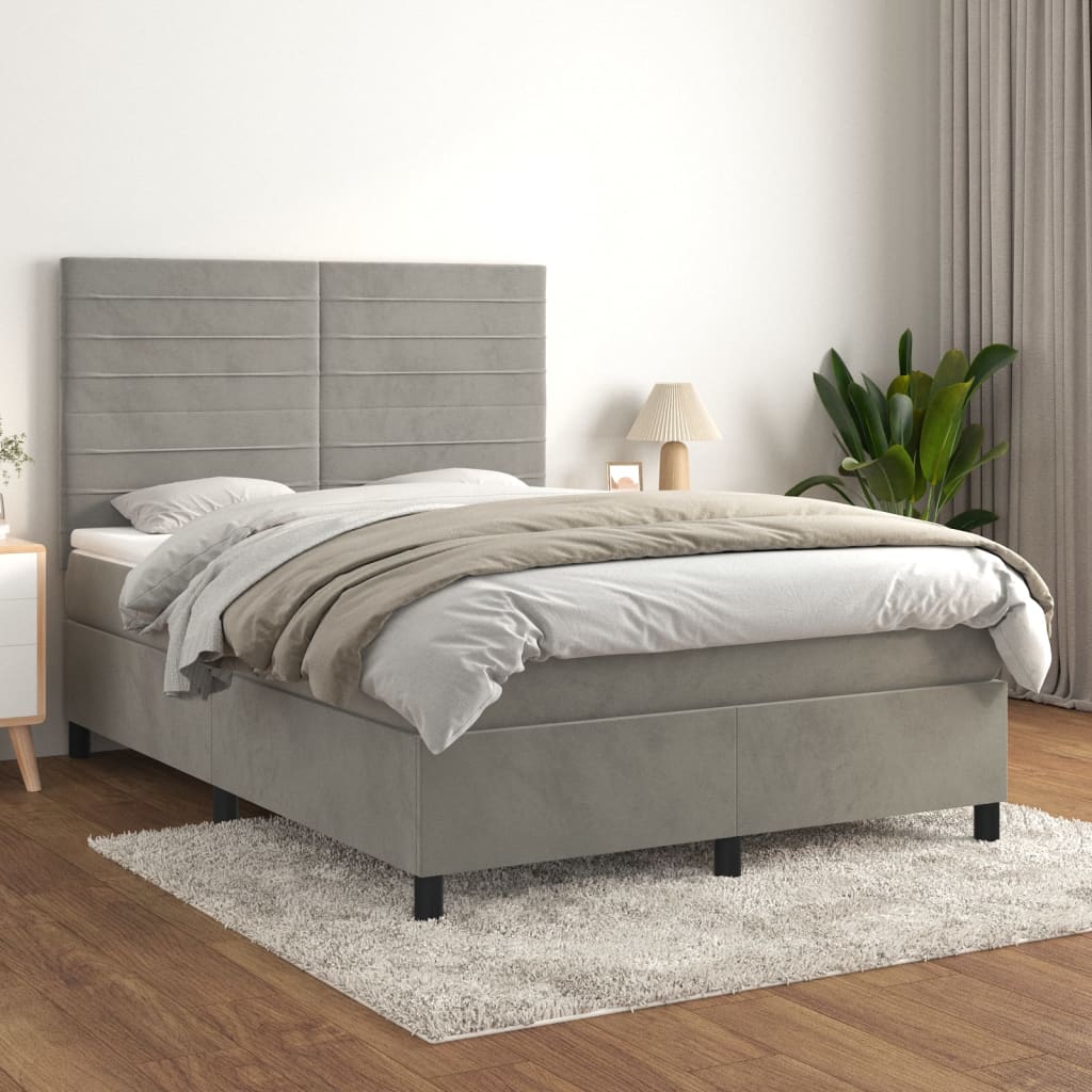 vidaXL Boxspring met matras fluweel lichtgrijs 120x200 cm