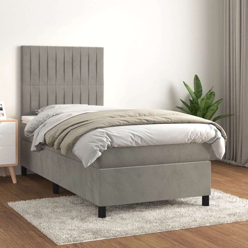 vidaXL Boxspring met matras fluweel lichtgrijs 120x200 cm