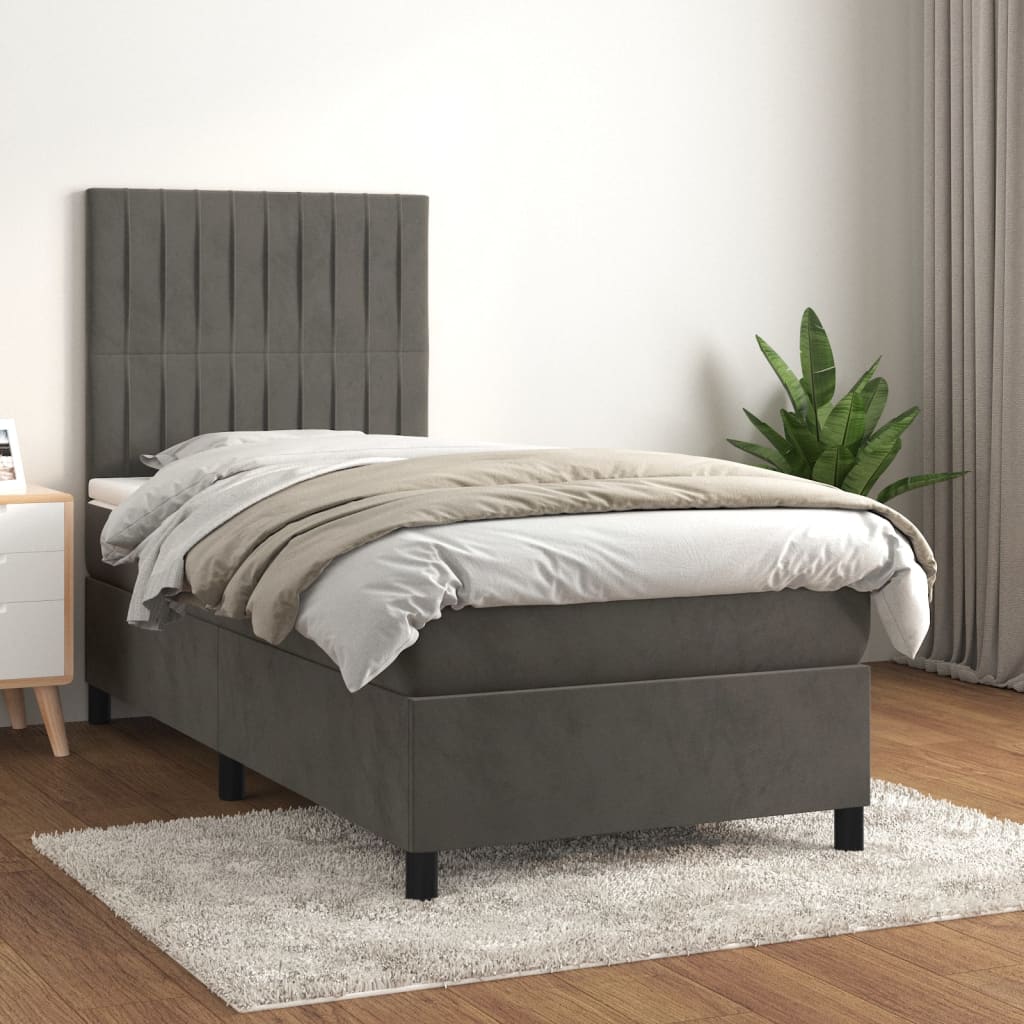 vidaXL Boxspring met matras fluweel lichtgrijs 120x200 cm