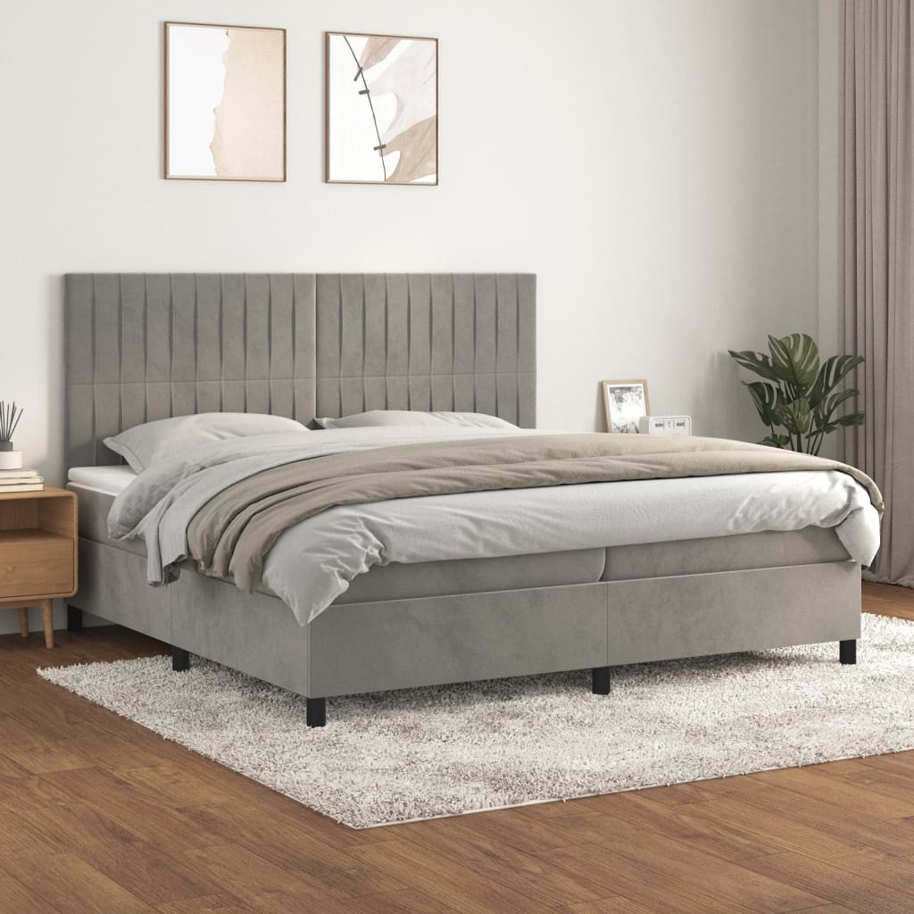 vidaXL Boxspring met matras fluweel lichtgrijs 120x200 cm