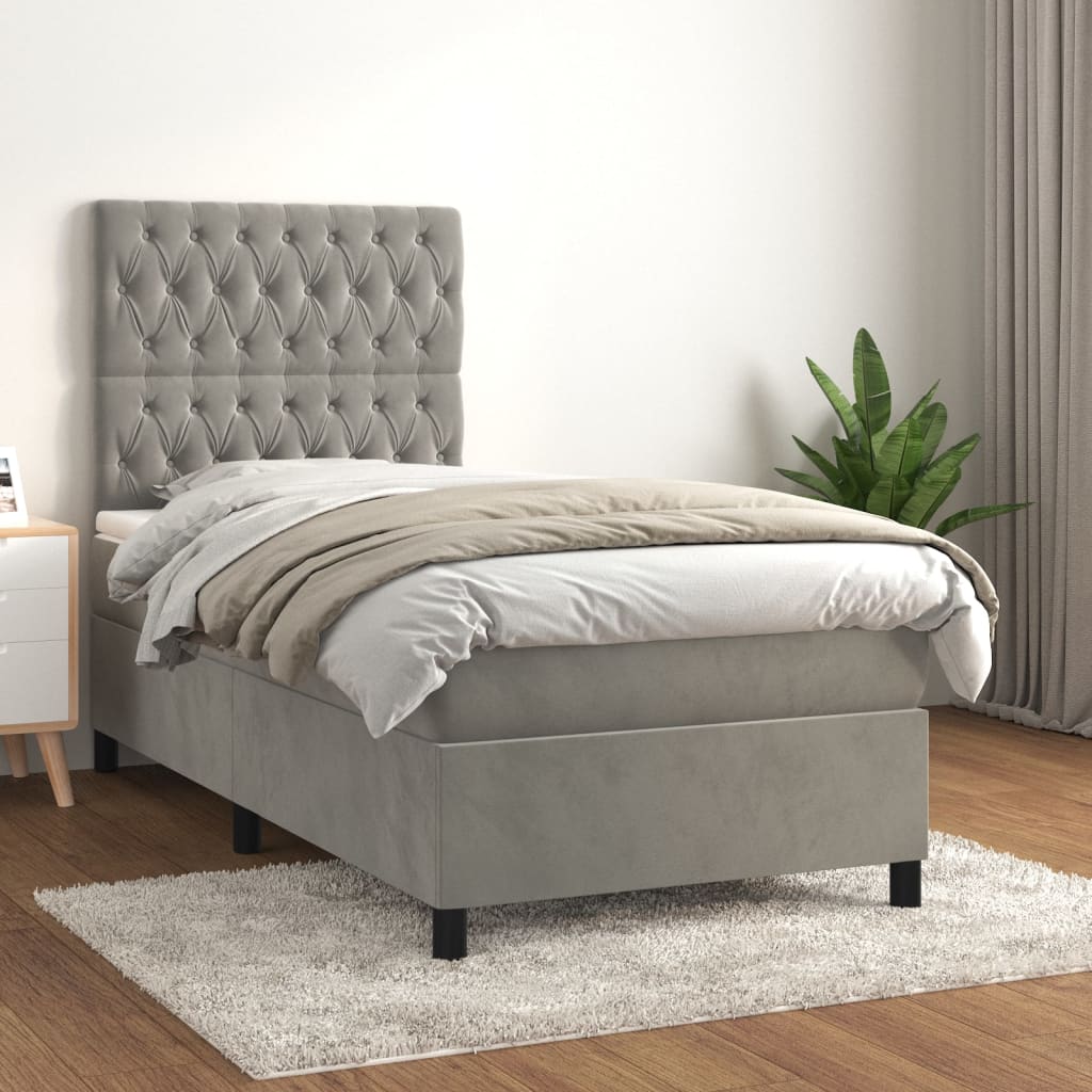 vidaXL Boxspring met matras fluweel lichtgrijs 120x200 cm