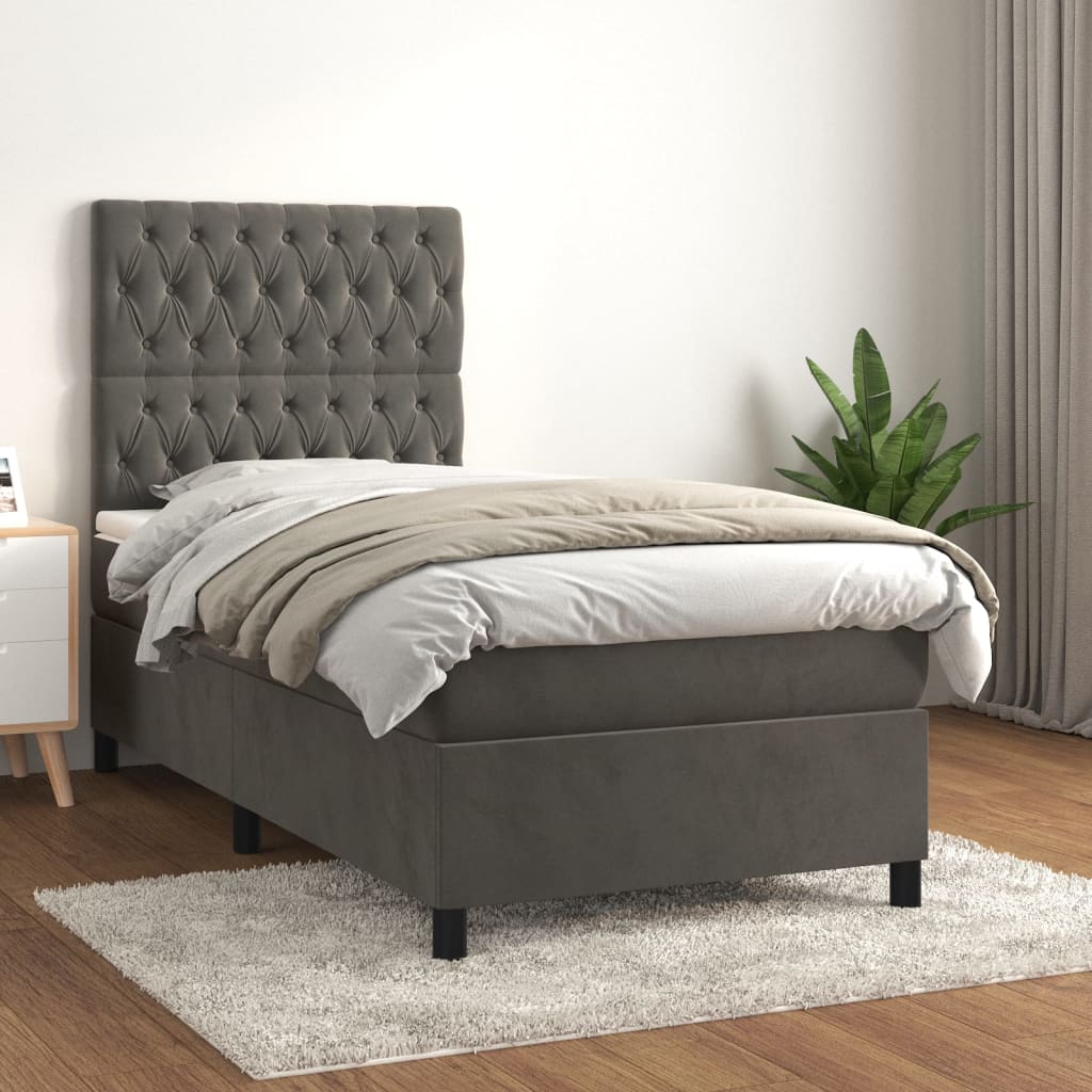 vidaXL Boxspring met matras fluweel lichtgrijs 120x200 cm