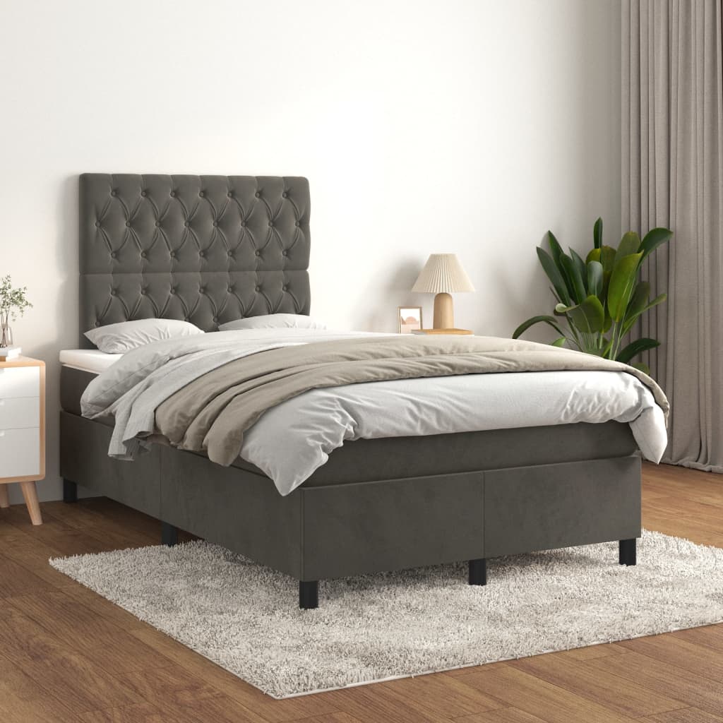 vidaXL Boxspring met matras fluweel lichtgrijs 120x200 cm