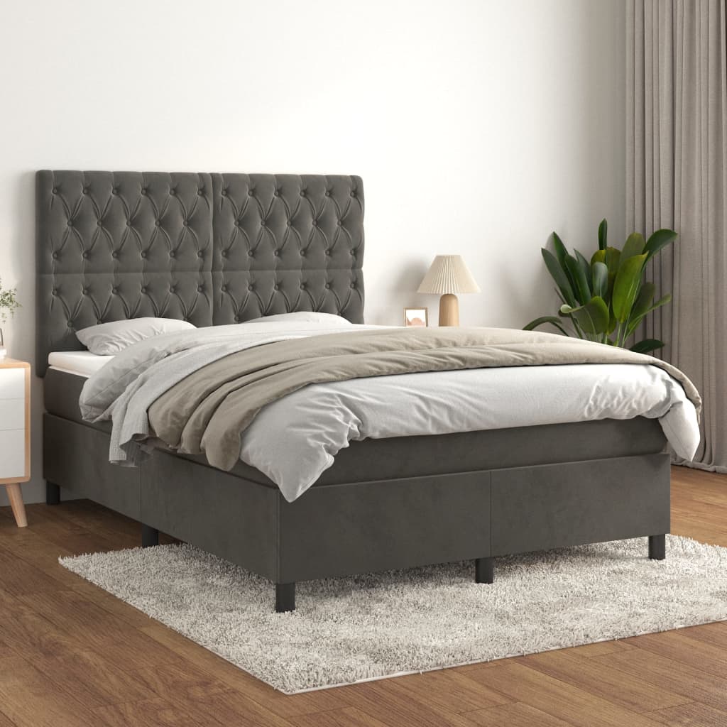 vidaXL Boxspring met matras fluweel lichtgrijs 120x200 cm