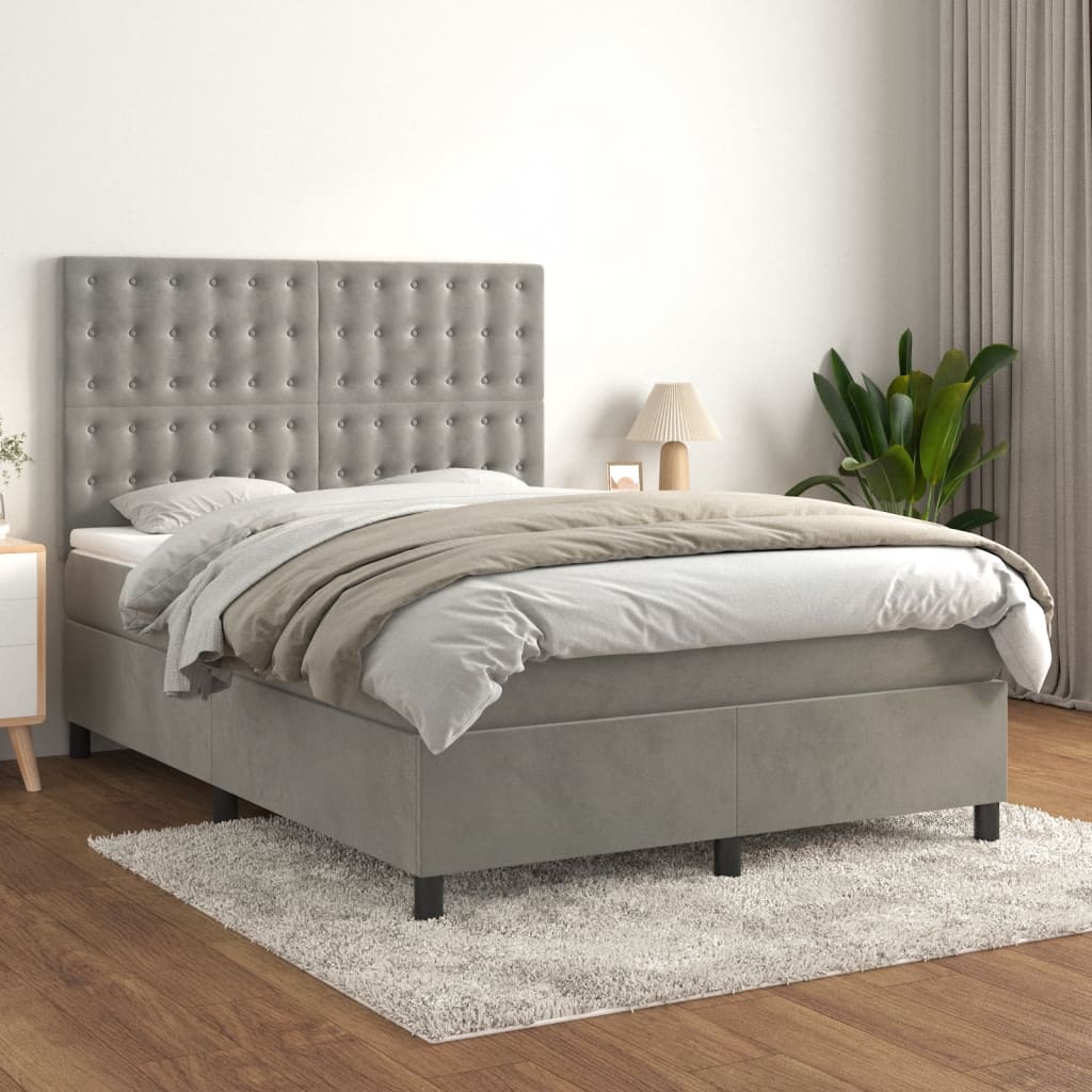 vidaXL Boxspring met matras fluweel lichtgrijs 120x200 cm