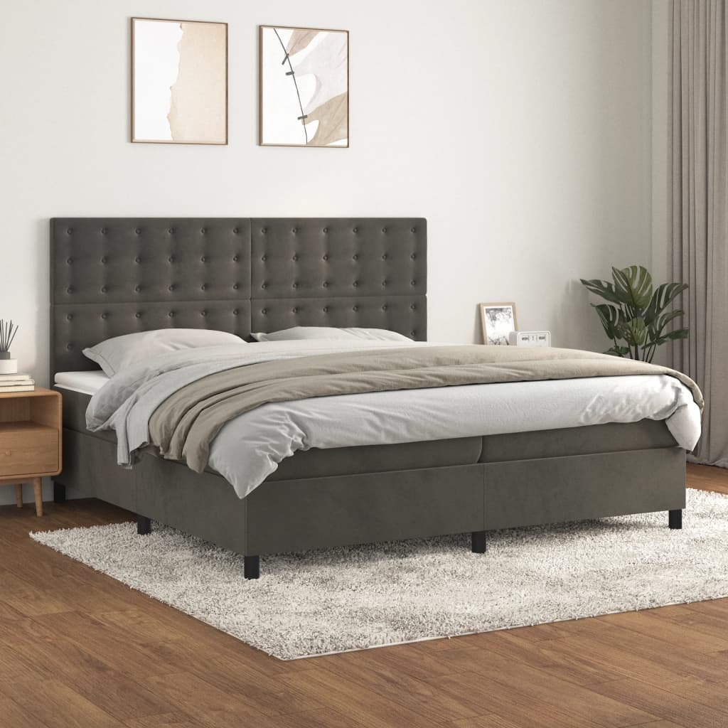 vidaXL Boxspring met matras fluweel lichtgrijs 120x200 cm