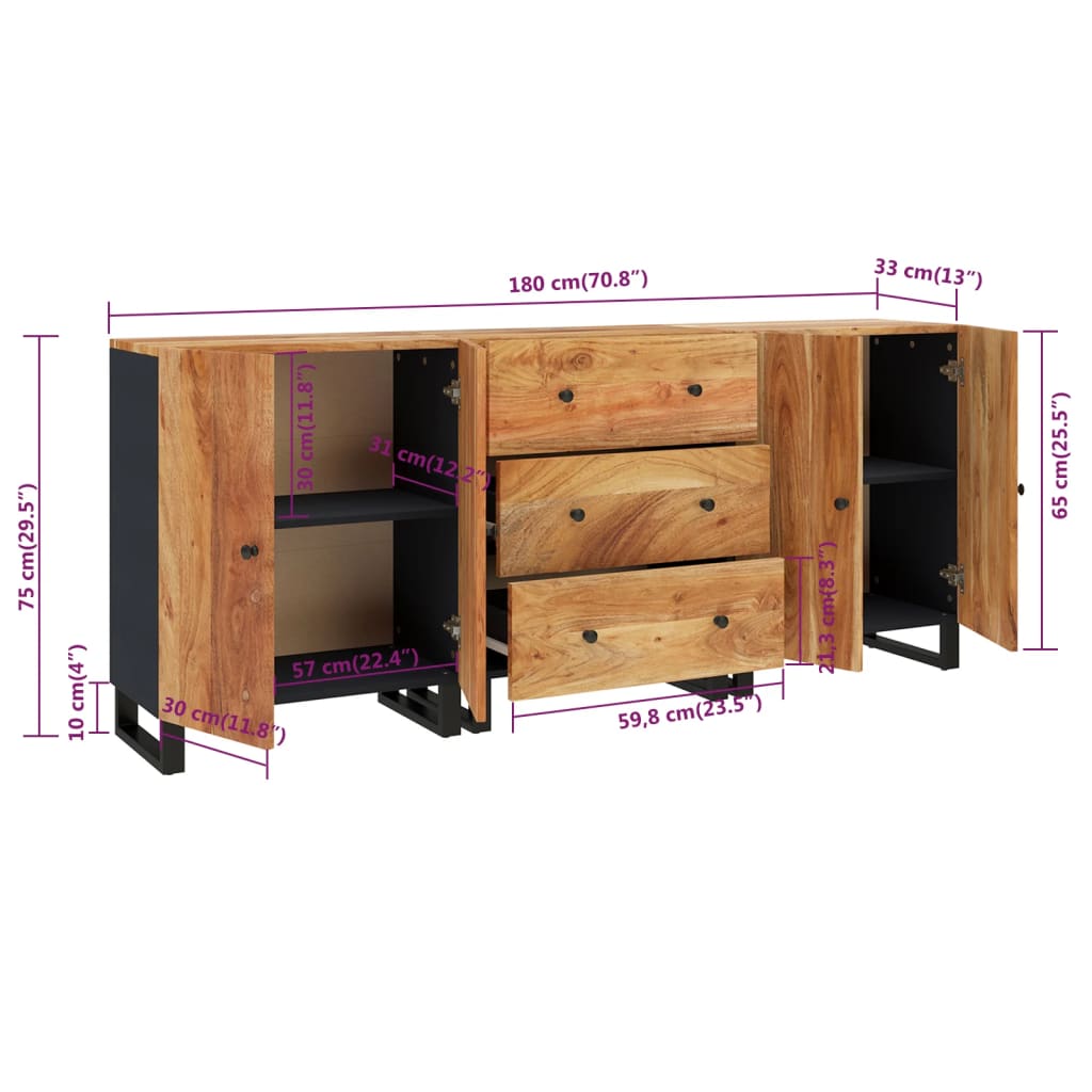 vidaXL 3 st Dressoir massief gerecycled hout