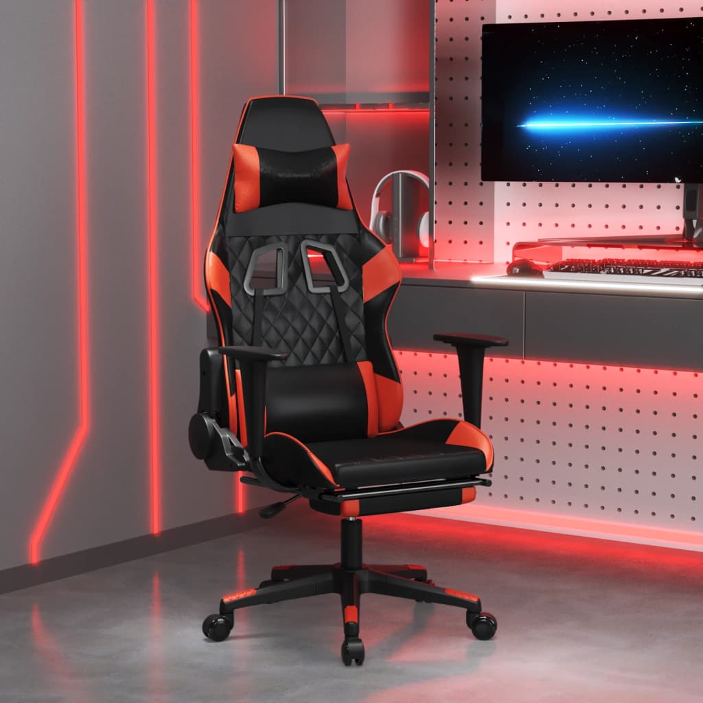 vidaXL Gamestoel met voetensteun kunstleer zwart en goudkleurig