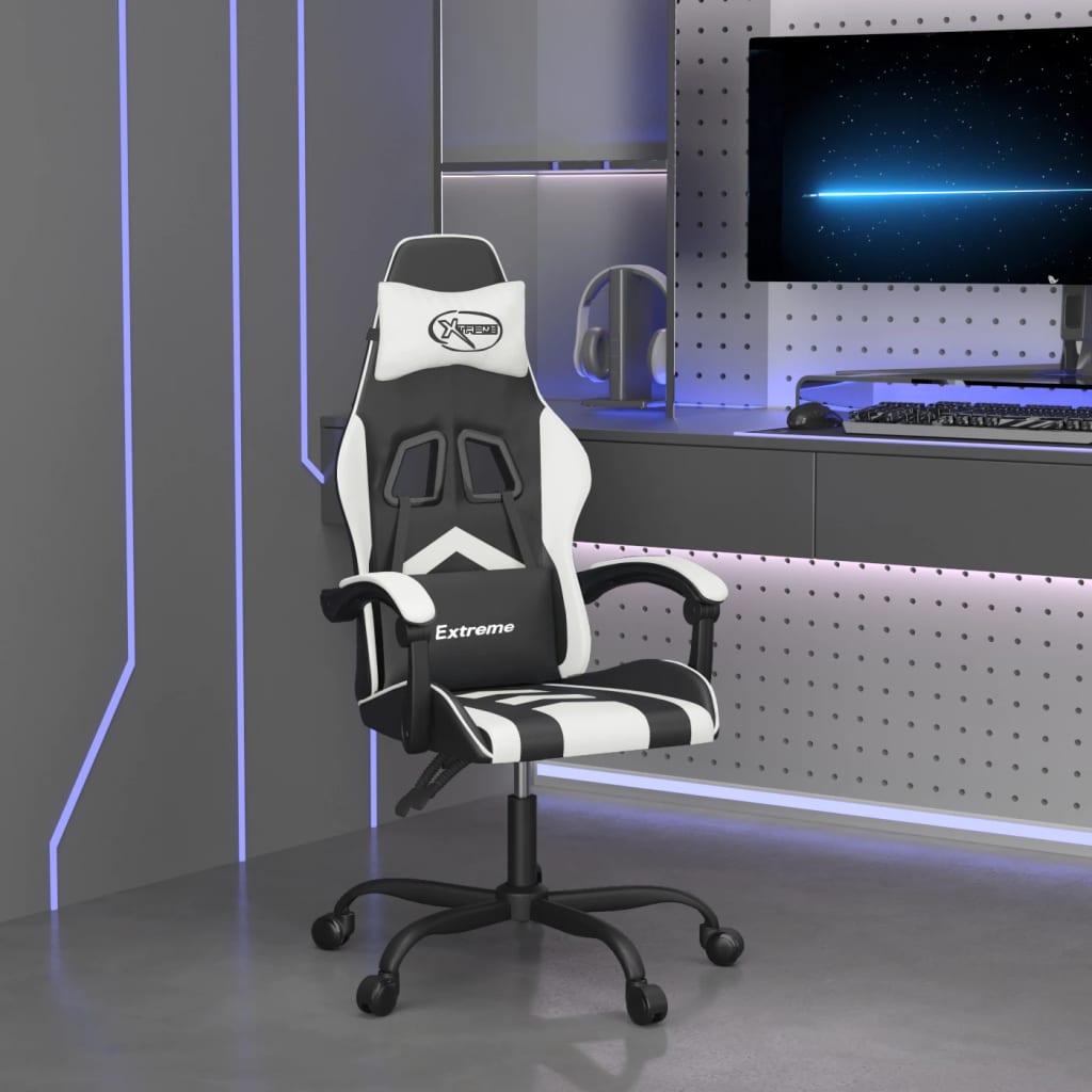 vidaXL Gamestoel met voetensteun kunstleer zwart en goudkleurig