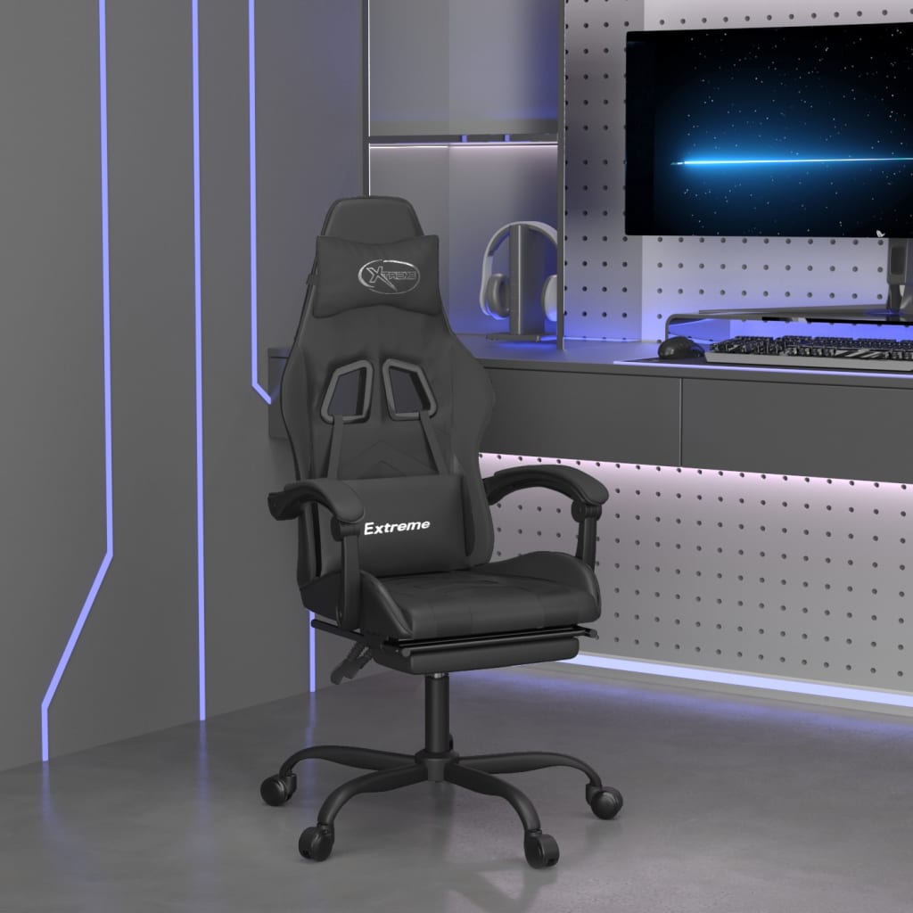 vidaXL Gamestoel met voetensteun kunstleer zwart en goudkleurig