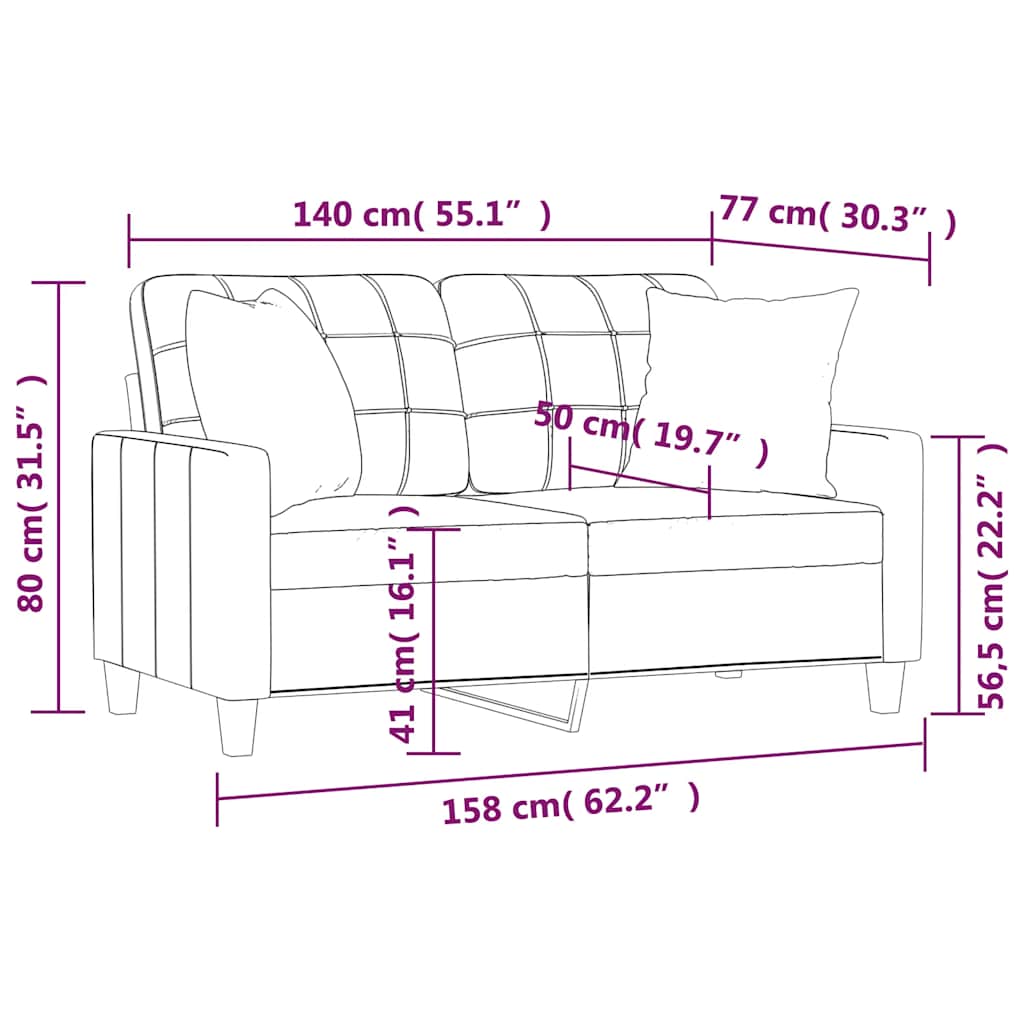 vidaXL Tweezitsbank met kussens 140 cm kunstleer zwart