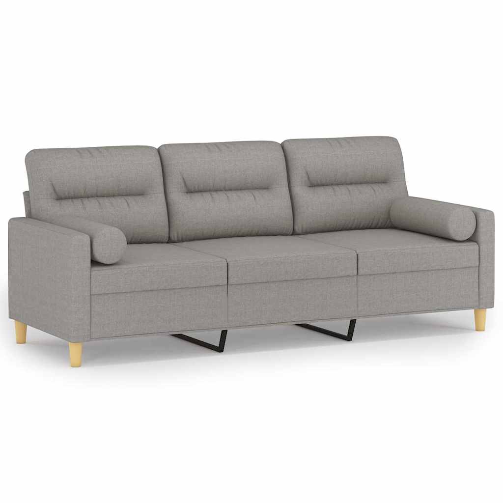 vidaXL Driezitsbank met kussens 180 cm stof lichtgrijs