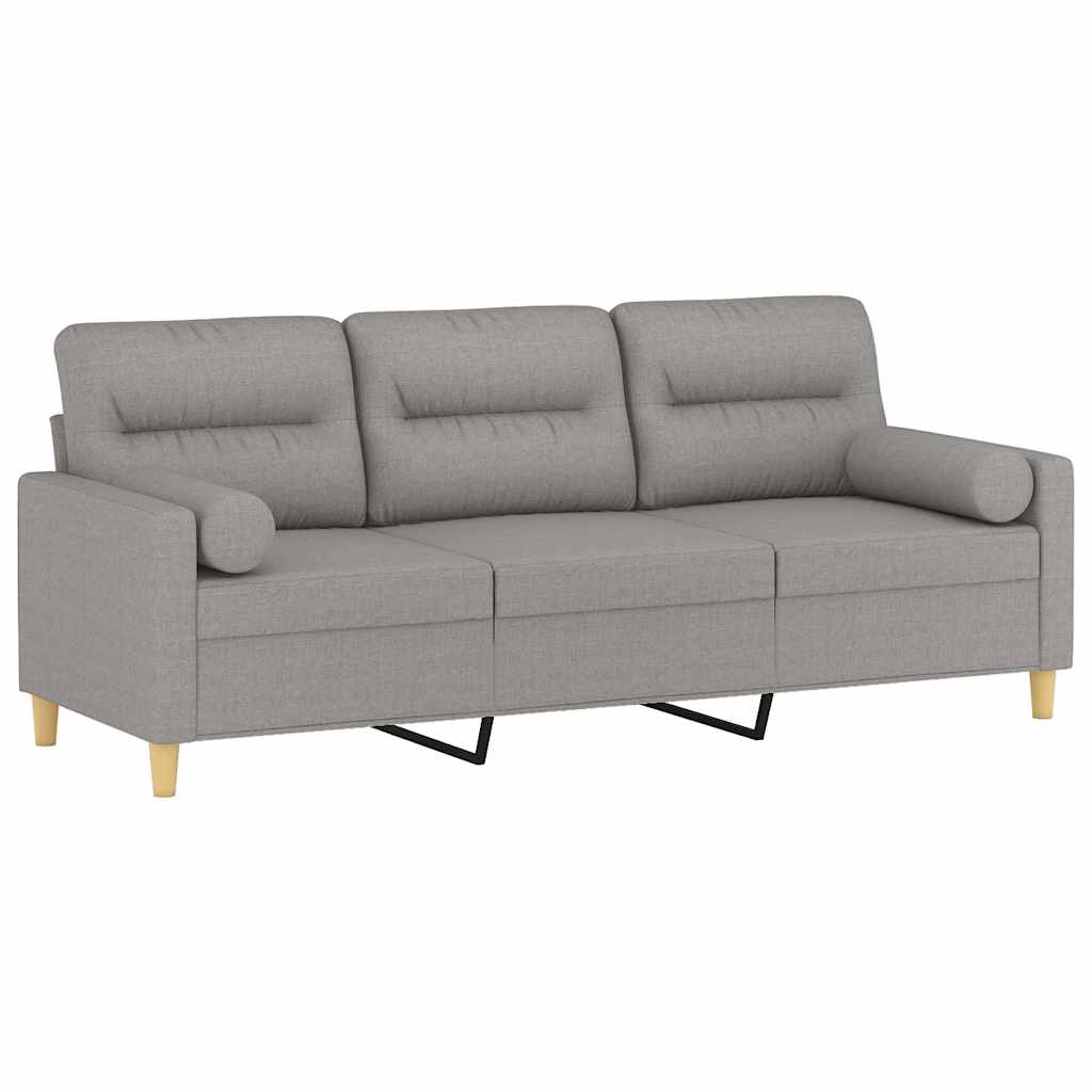 vidaXL Driezitsbank met kussens 180 cm stof lichtgrijs