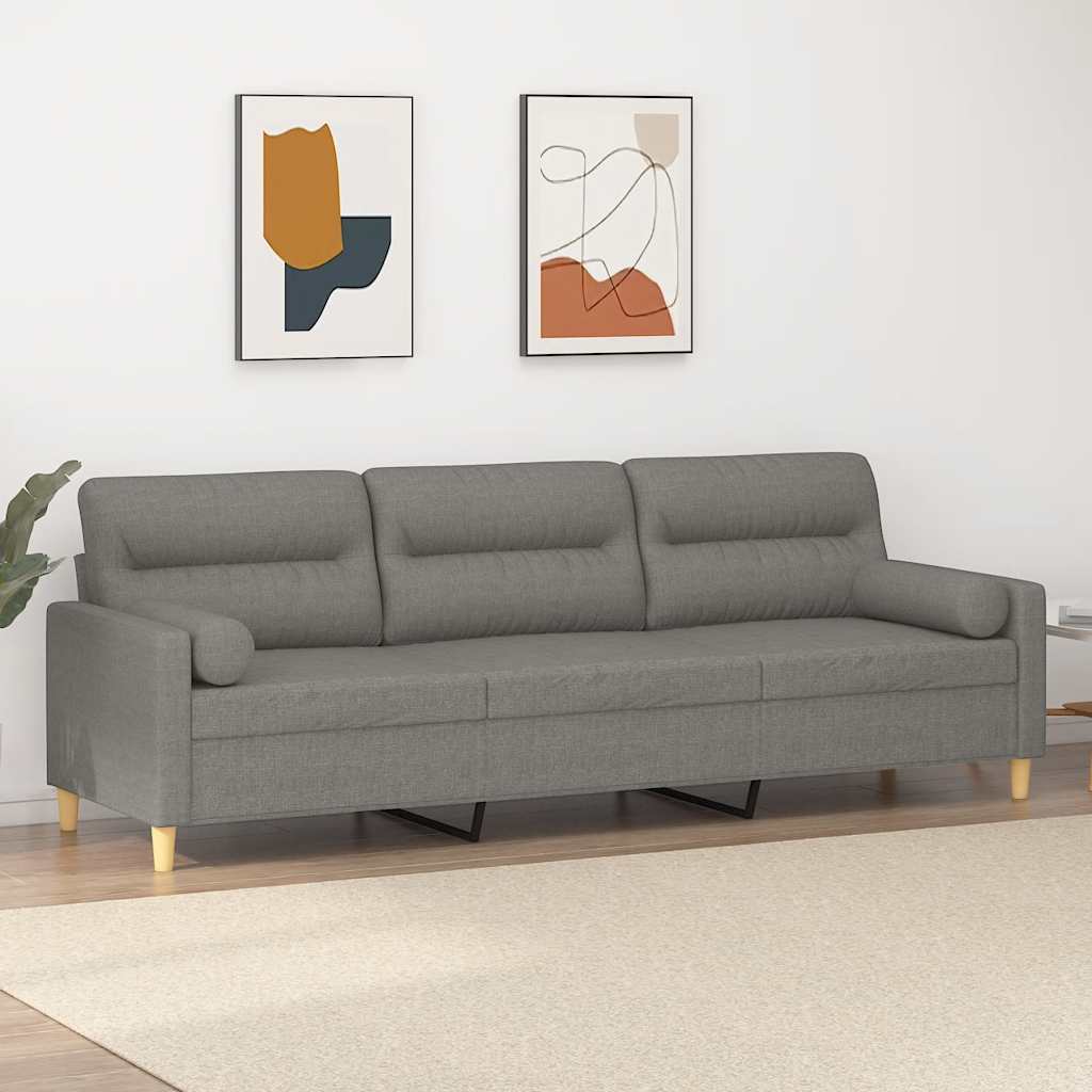 vidaXL Driezitsbank met kussens 180 cm stof lichtgrijs