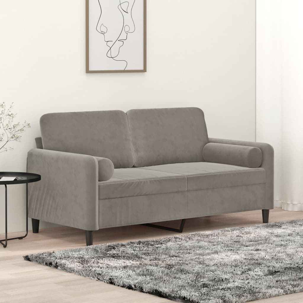 vidaXL Tweezitsbank met kussens 140 cm fluweel lichtgrijs