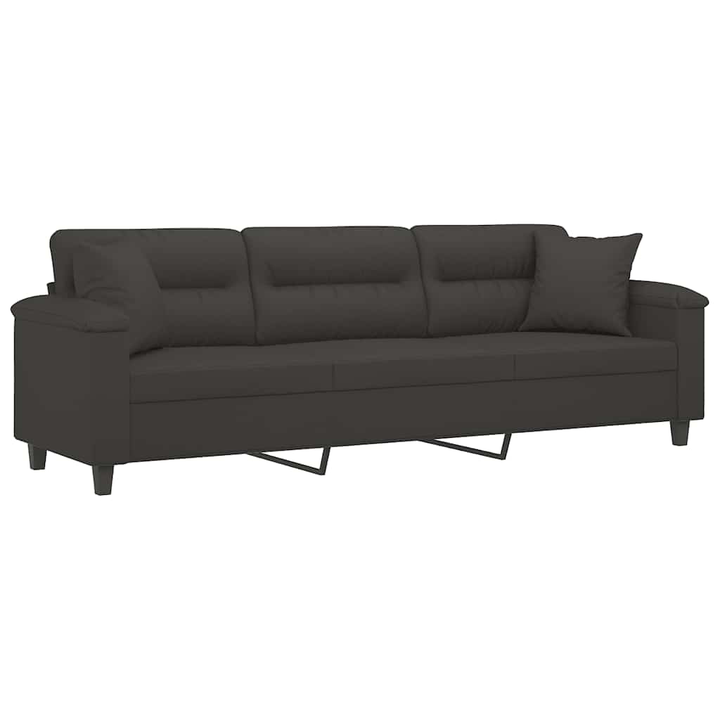 vidaXL Driezitsbank met kussens 210 cm microvezelstof donkergrijs
