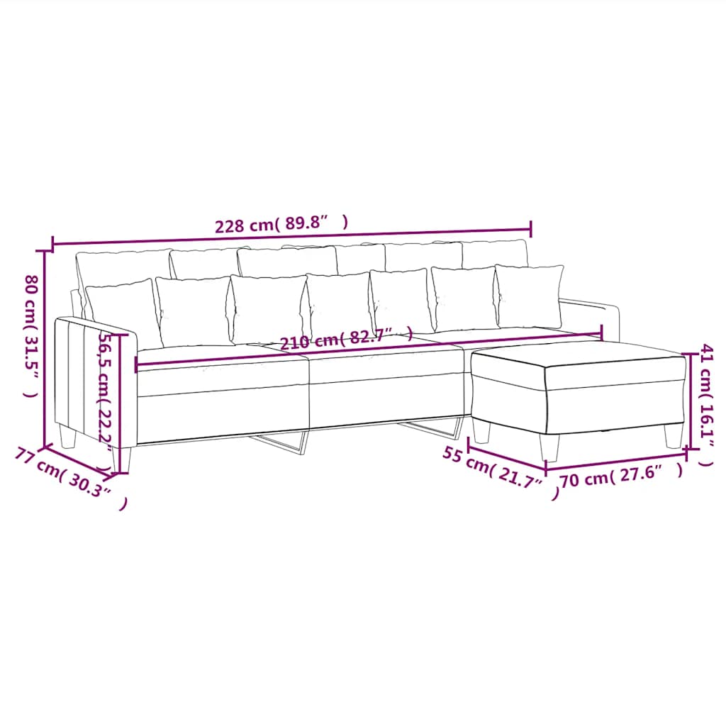 vidaXL Driezitsbank met voetenbank 180 cm stof zwart