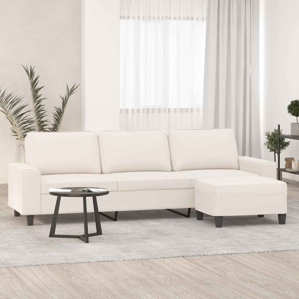 vidaXL Driezitsbank met voetenbank 210 cm microvezelstof beige
