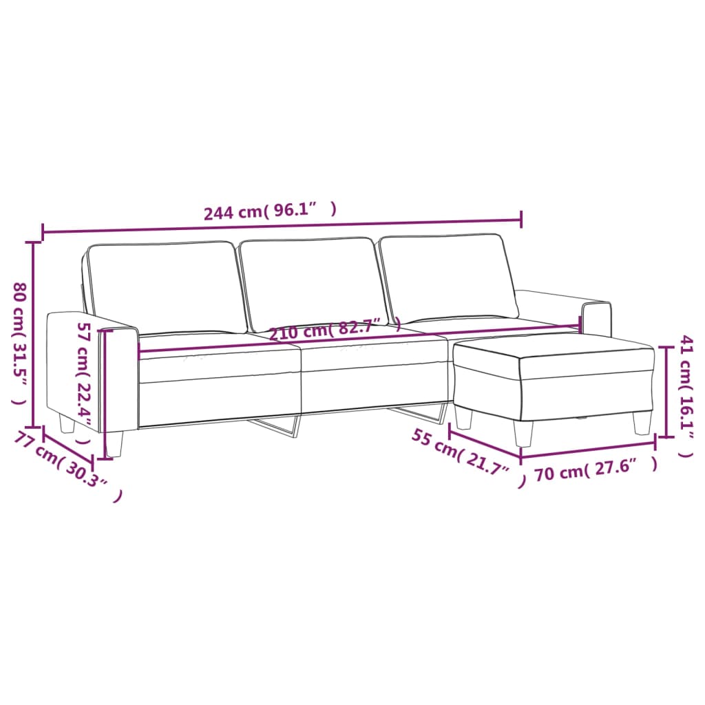 vidaXL Driezitsbank met voetenbank 210 cm microvezelstof beige