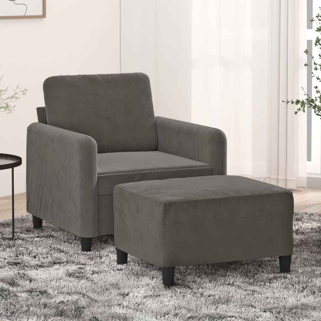 vidaXL Fauteuil met voetenbank 60 cm fluweel donkergrijs