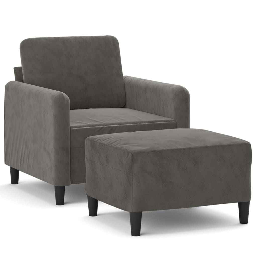 vidaXL Fauteuil met voetenbank 60 cm fluweel donkergrijs